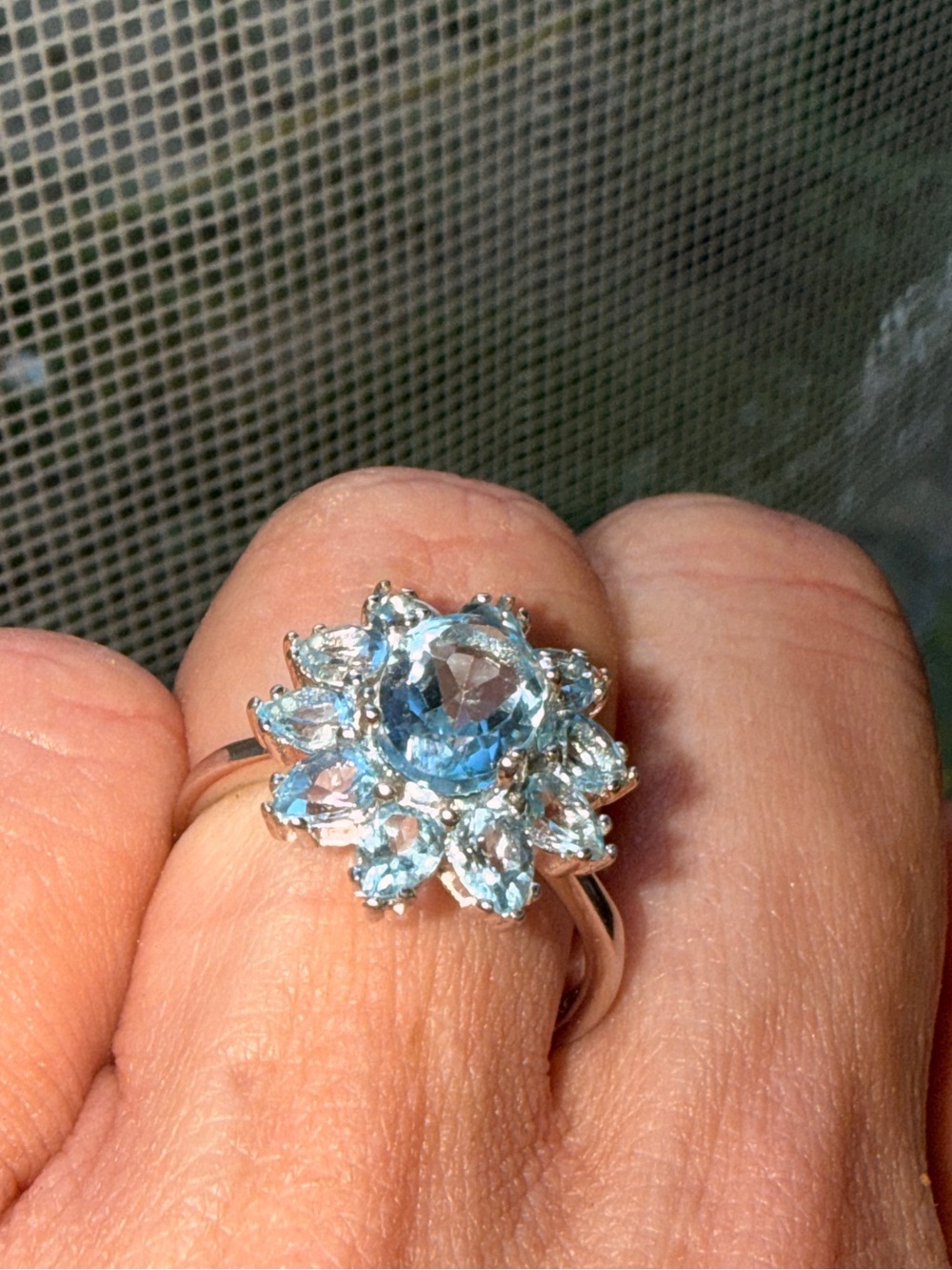 Matching Natural Blue Topaz Flower Pendant and Ring 
Set Sz7 - Picture 12 of 17